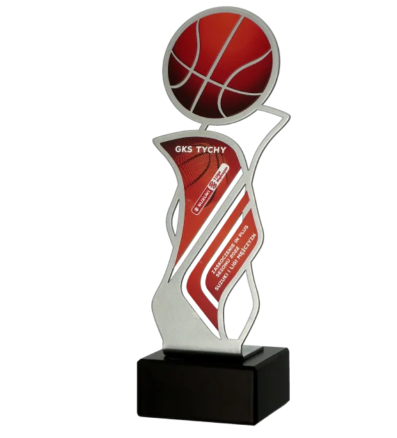 Statuetka dla koszykarza wykonana z metalu i marmuru - bok