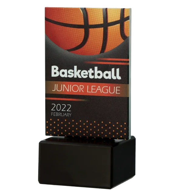 Statuetka Basketball Junior League to niewielkich rozmiarów nagroda z wyrazistymi kolorami - bok