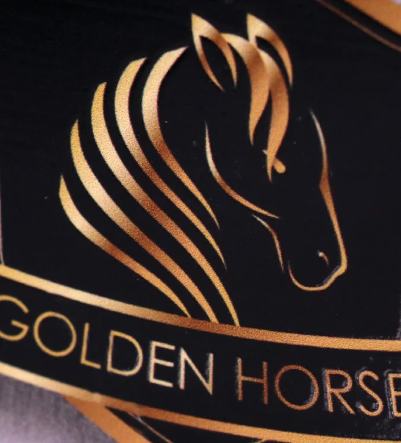 Statuetka Golden Horse to nadrukowane szkło umieszczone na marmurowej podstawie - detal koń