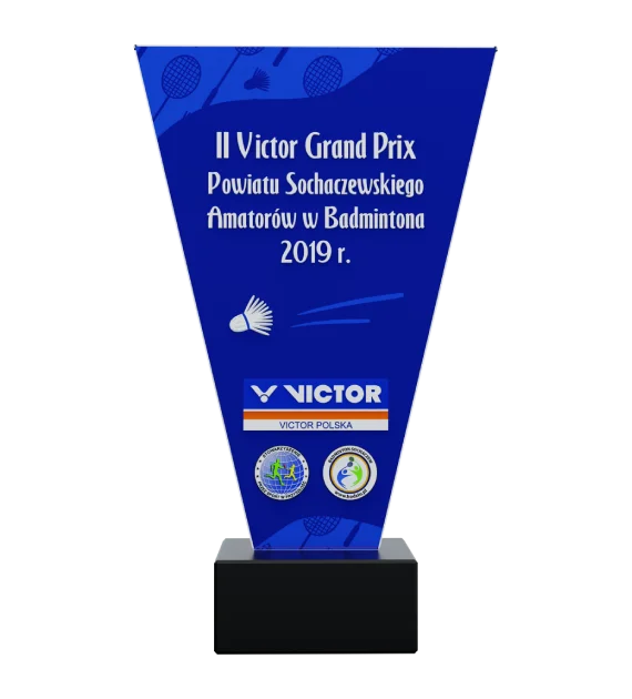 Statuetka na VII Victor Grand Prix o wyrazistym kolorze i wyjątkowym kształcie litery V - przód