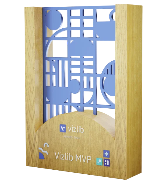 Statuetka Vizlib MVP to połączenie eleganckiego drewna z nowocześnie ciętym metalem - bok