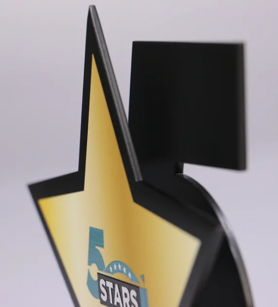 Statuetka 5 Star Junior Cup to eleganckie trofeum, które składa się z dwóch, ciętych paneli metalowych - detal góra