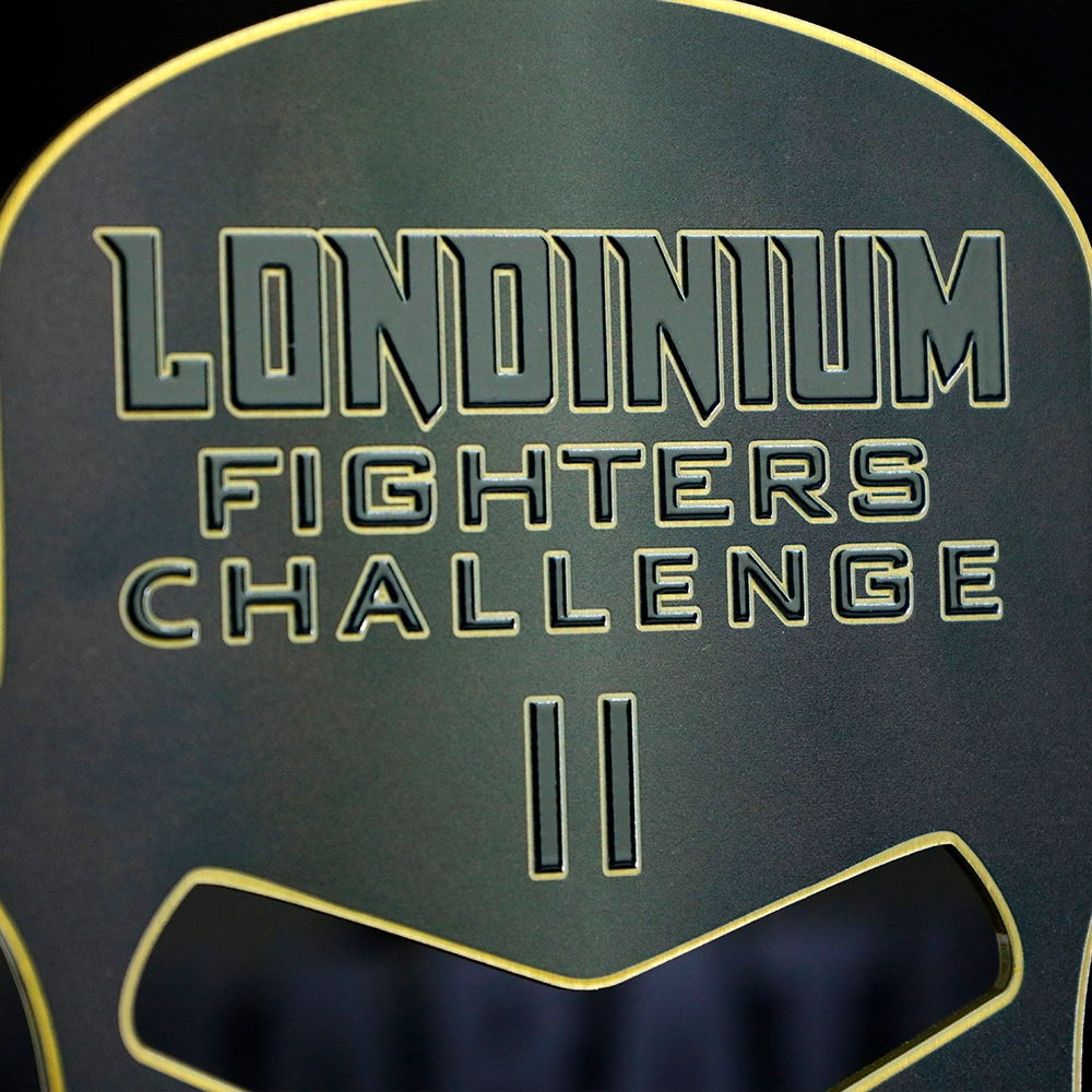 Zachwycający zestaw nagród składający się ze statuetki i medali na Londinium Fighters Challenge_2